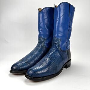 Justin Boots Blue Exotic Lizard Roper Western Cowboy Boots Women's Size 6.5B